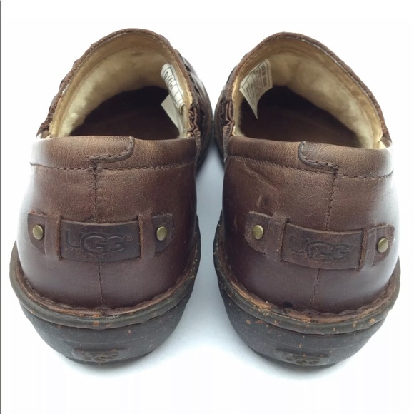 UGG Anila Full Grain Leather Wool Lined Closed Back Slip On Shoes Comfort Clogs - Picture 13 of 14